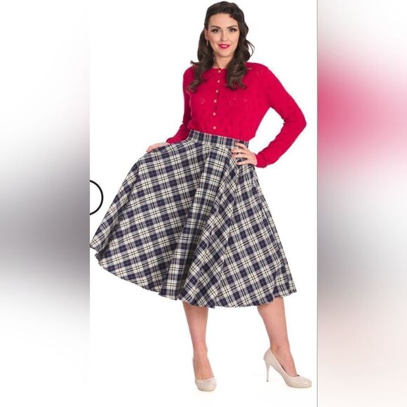 Banned Retro WINTER CHECK SWING SKIRT Size L in Black NWT and in packaging - Picture 1 of 7